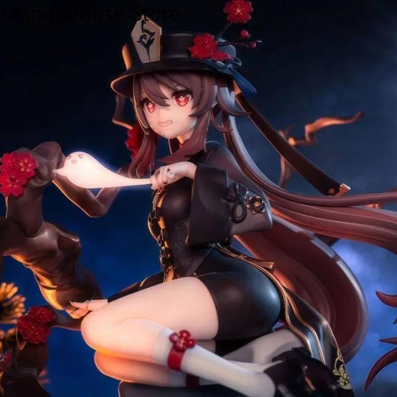 Game Genshin Impact Hu Tao Cute Girl Anime Cosplay Q Version PVC Figure Stand Model Statue Desktop Ornament Collection Gift 25cm
