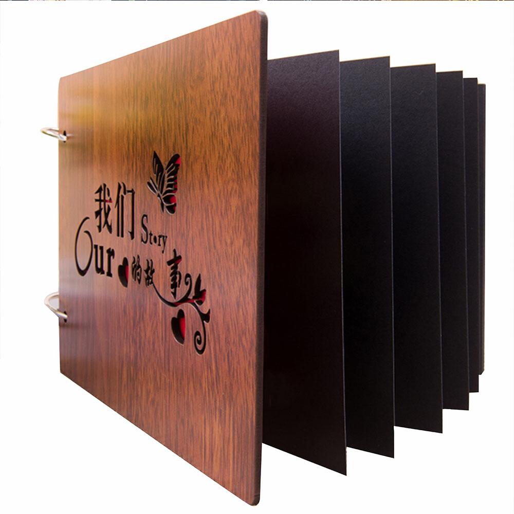 Photo Album Black Pages 8 Inch Wood Scrapbook DIY for Valentines Baby Lovers Anniversary Day Birthday Christmas Gift