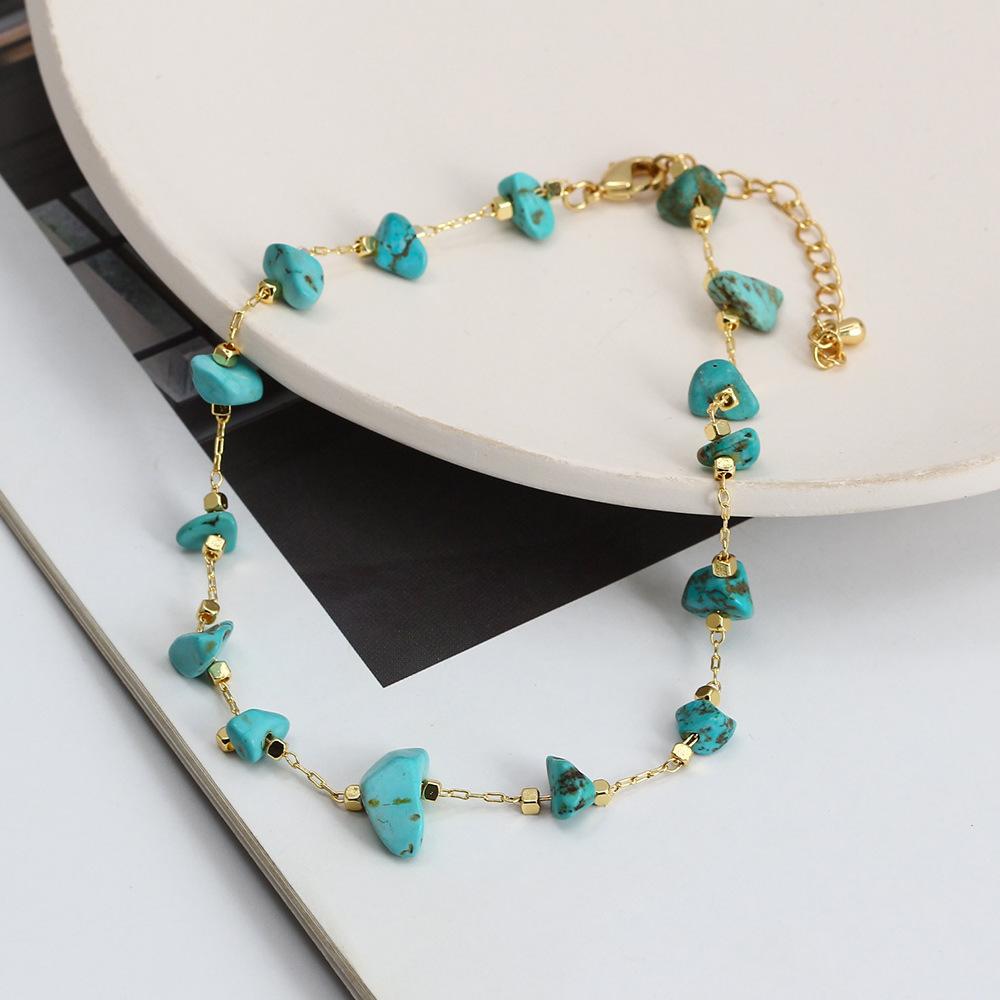 Unregelmäßige Türkis Mehrfarbige Stein Fußkettchen Für Frauen Vintage Goldfarbe Knöchelarmband Sommer Strand Ketten Fußkettchen Boho Schmuck