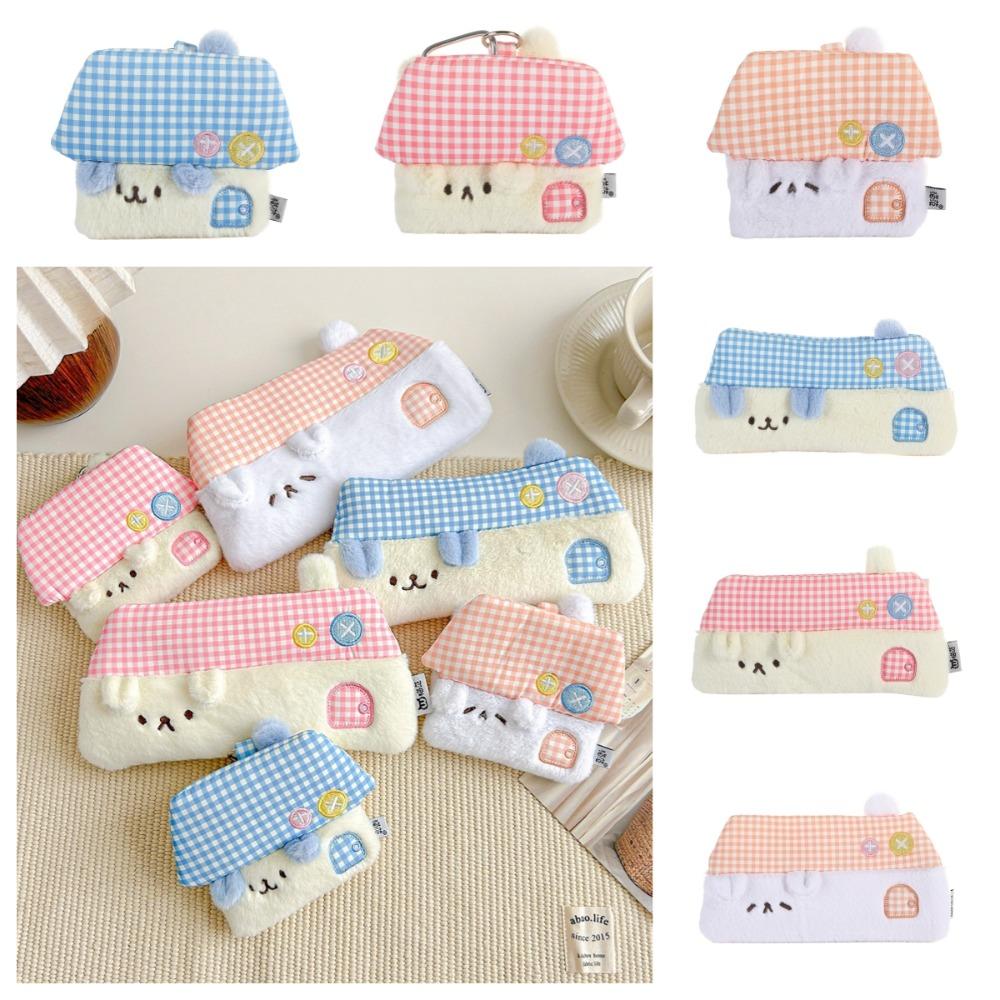 

Клетчатый щенок плюшевый кошелек для монет большой емкости мультяшный домик ручка сумка подарок для девочки Blue Pen Bag