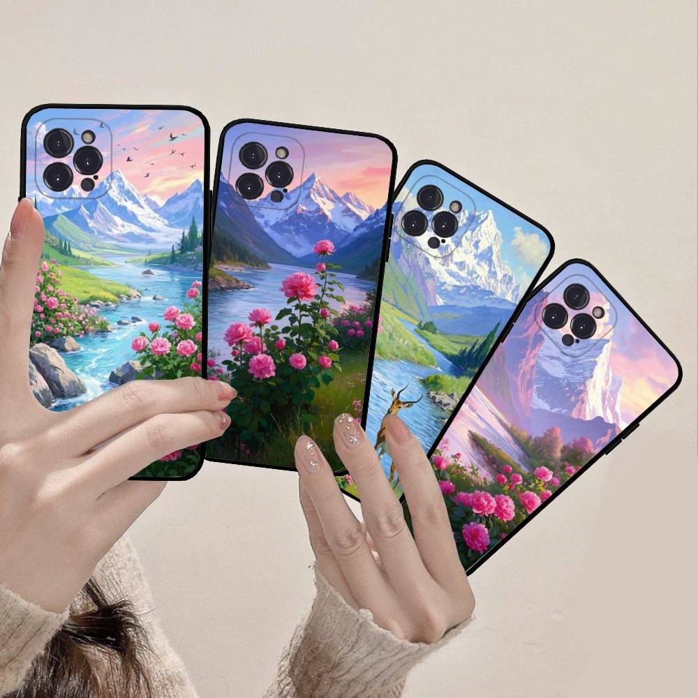 Elegant Peony Flower Phone Case For iPhone 16 15 14 13 12 Mini 11 Pro XS Max X XR SE 6 7 8 Plus Soft Silicone Cover