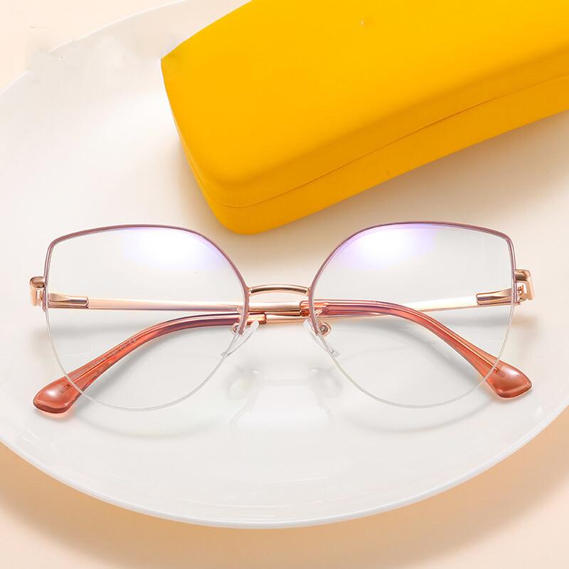 Anti Blue Light Computer Glasses Women Cat Eye Semi Rimless Eyewear Frame Clear Lens Gaming Eyeglasses