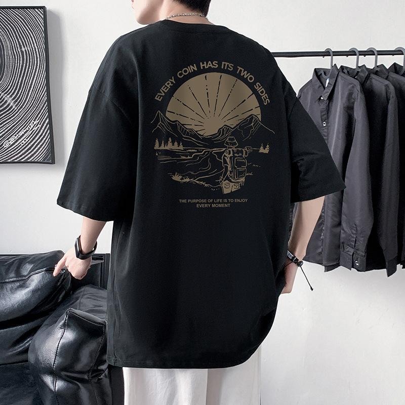 

Summer 2025 new pattern T-shirt: 100% cotton, simple men s clothing, printed, versatile, trendy loose top 4XL