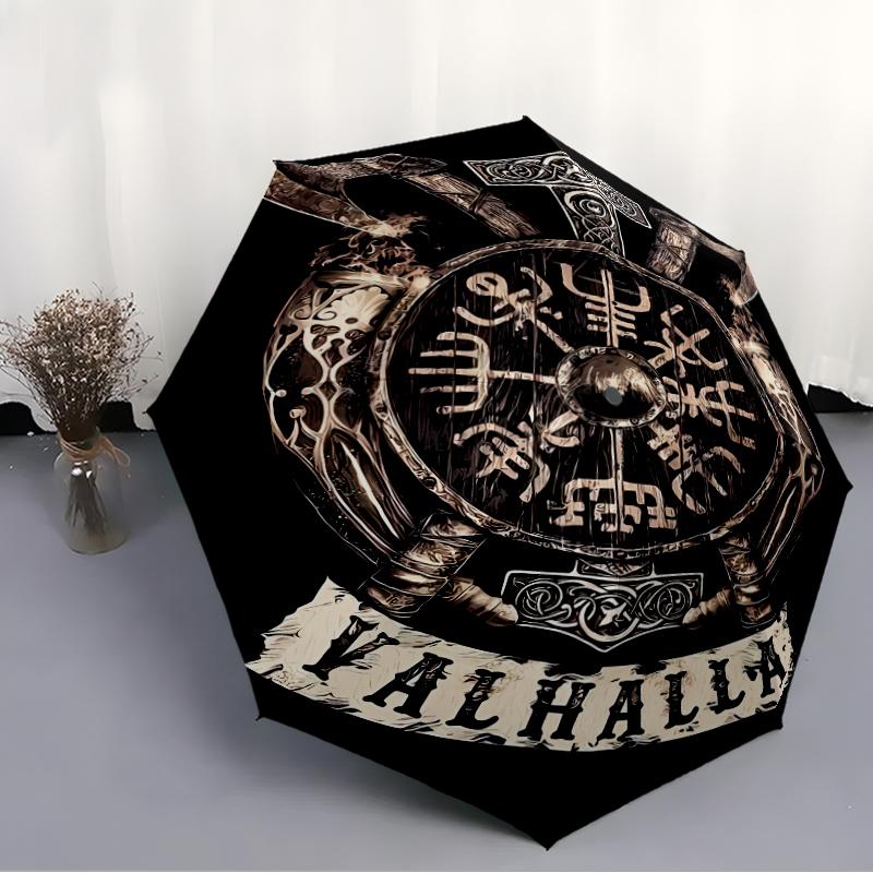 Valknut Print Automatic Umbrella, 8 Rib Iron Frame, Plastic Handle, Suitable for Outdoor Travel &Daily , Ideal Gift