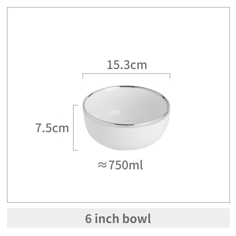 White Silver Edge Porcelain Dinner Plate Ceramic Salad Soup Bowl Pasta Steak Plate Dining Room Home Kitchen Tableware Decoration