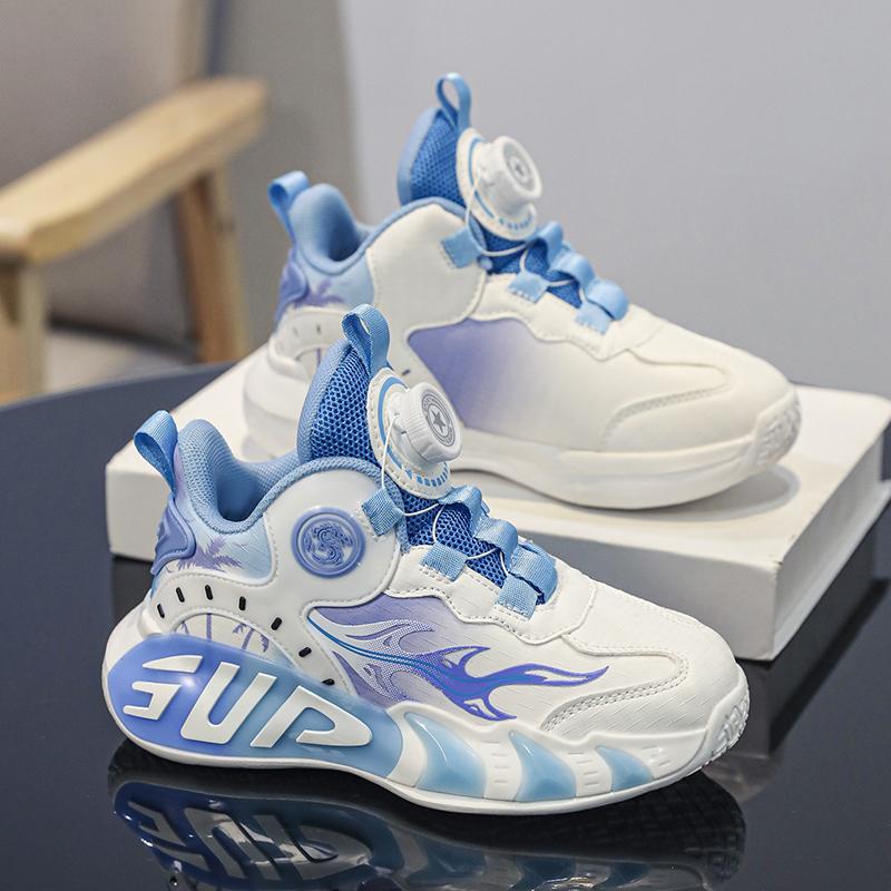 28-40 Children's Large Size Anti Slip Wear-resistant Convenient and Fashionable High Top Basketball Shoes Sports Shoes, White Shoes
