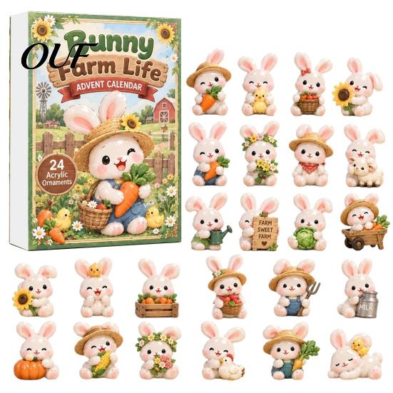Birthday Party Favors 2026 Bunny Advent Calendar, 24 Days Acrylic Rabbit Ornaments Christmas Countdown Collectible Figurines 2D Flat Cute Animal