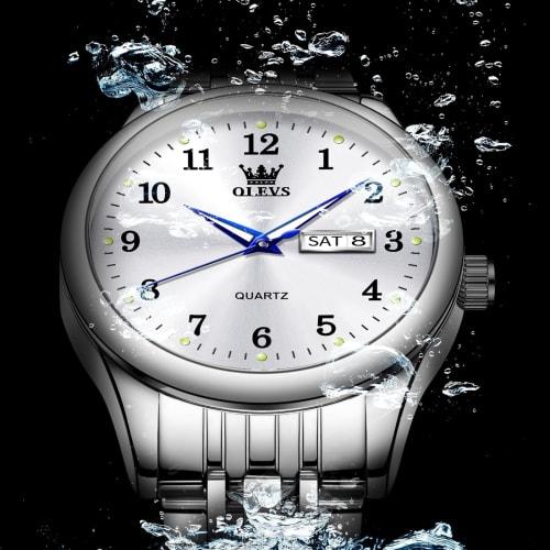 OLEVS Women's Watch, Waterproof, Analog Quartz, Popular Fashion, Women's Arm Watch, Stylish, Silver Dial, White, Stainless Steel Band, Silver Women Wa