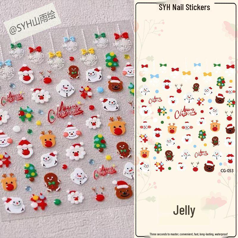 2024 Christmas Snowman & Snowflake Nail Art Stickers - Cute Cartoon Adhesive DIY Decor Christmas Jelly Style [1 Sheet]