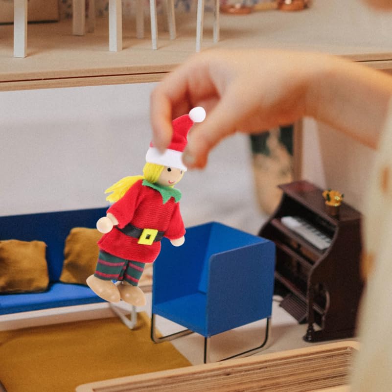 OATIPHO 9-Piece Set of Mini Plush Toys, Wooden Baby Toy Dollhouse with Santa, Family Play, Kids Learning Center, Perfect for the Holidays