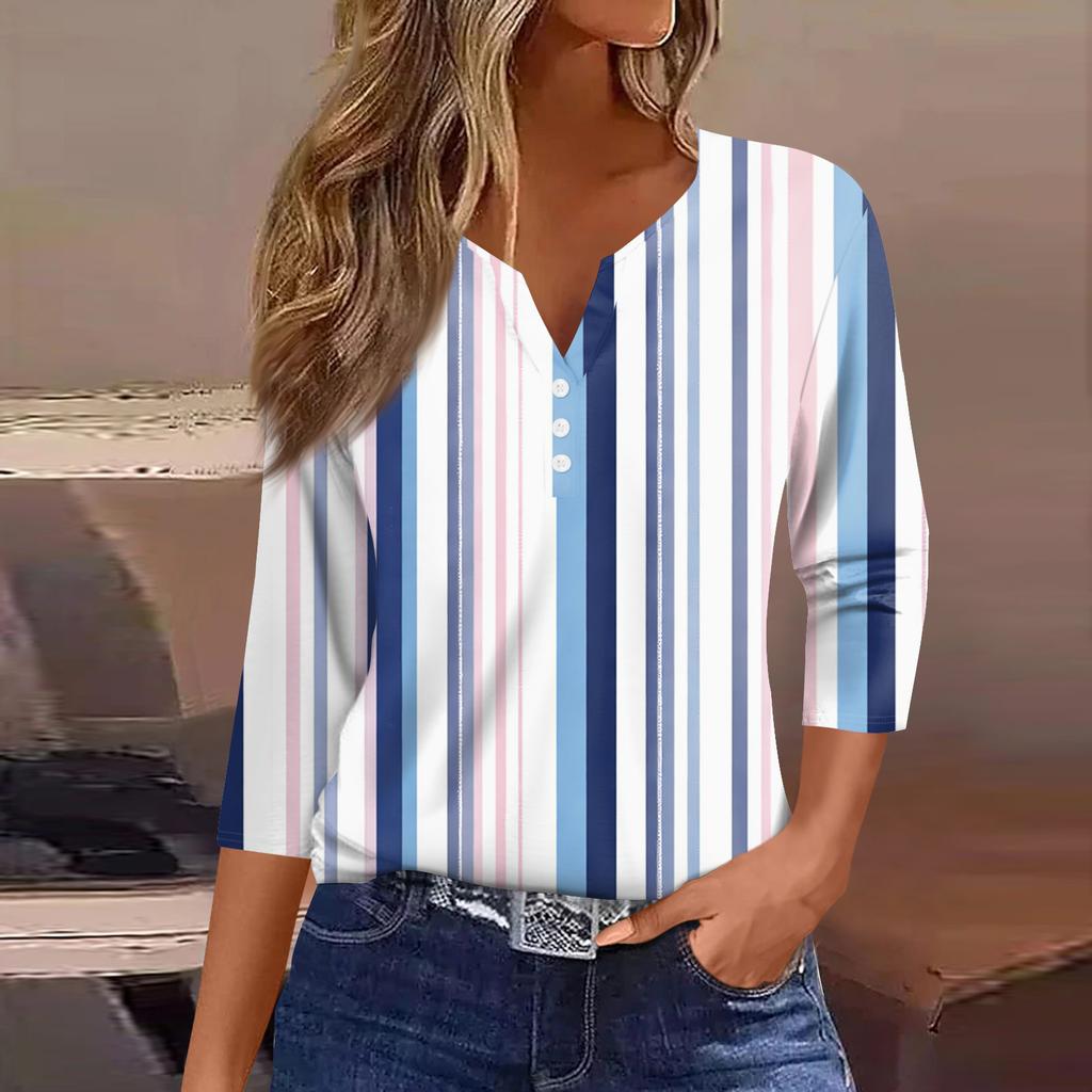 Women's T Shirt Tee Printed Button Short Sleeve Tunic Daily Weekend Fashion Basic V- Neck Regular Top