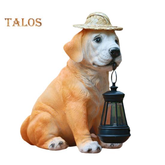 Statuie de cățeluș din rășină cu lumină solară de grădină cu lanternă solară cu LED decor în aer liber Sculptură de cățeluș rezistentă la intemperii pentru curte, terasă, peluză, verandă