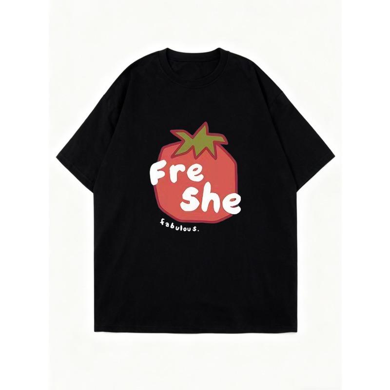 Oversized T Shirt Black Tomato Fre She Fabulous Print Casual Summer Wear