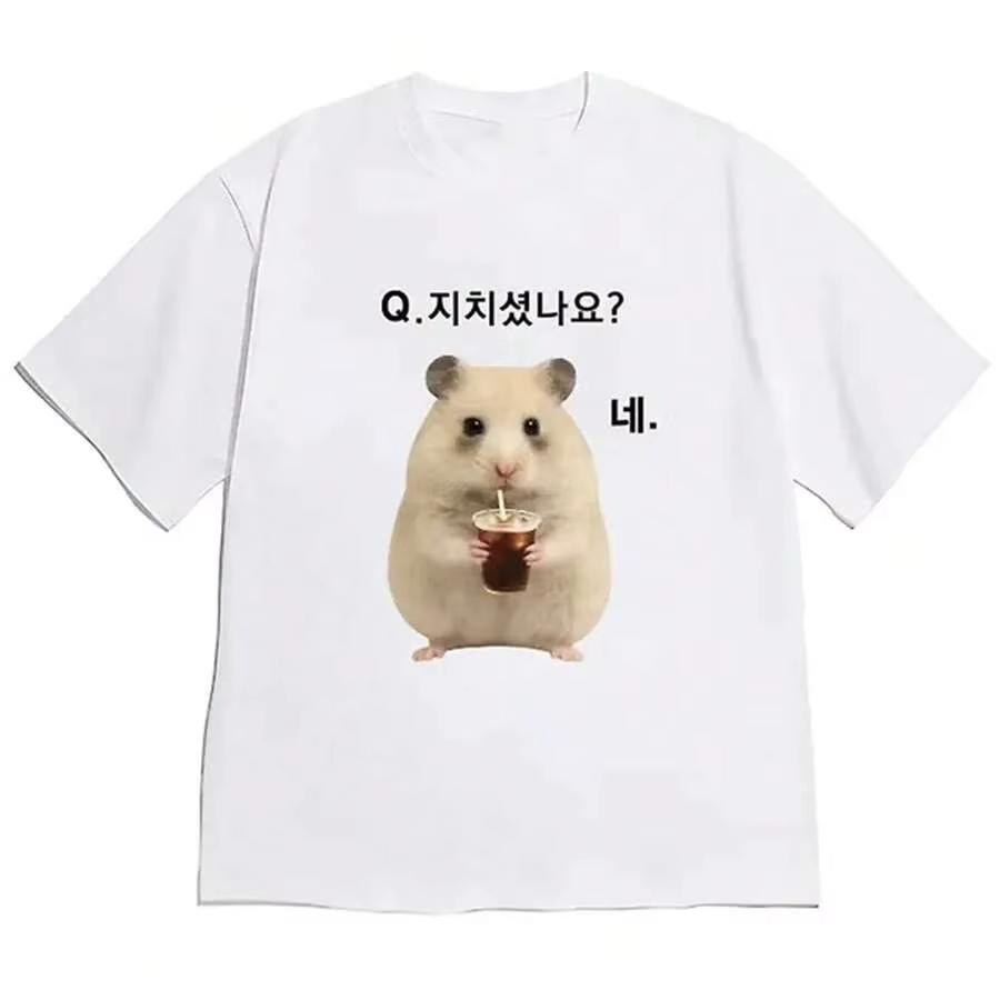 KoreanStyle Fun Patterned Unisexs TShirt Summer New Style High Street Casual Loose Fit Unisexs