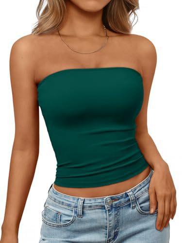 Top a tubino senza maniche da donna, senza spalline, Streetwear, tinta unita, Bustier, vestibilità aderente, elasticizzato, estivo, casual, da indossare tutti i giorni, Canottiera