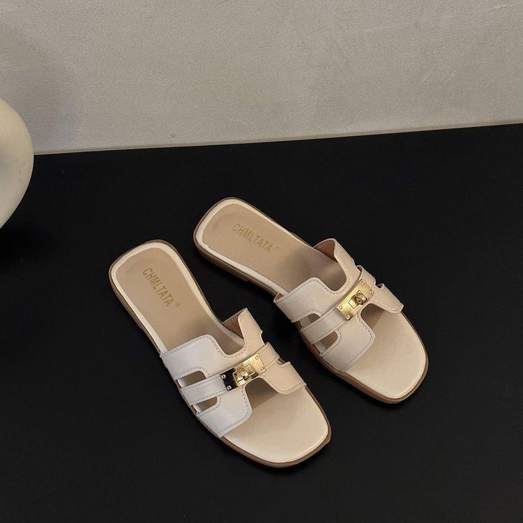 

Тапочки с плоским дном, женская верхняя одежда, лето 2025, новые односложные тапочки с открытым носком, классные женские, внешняя торговля 38