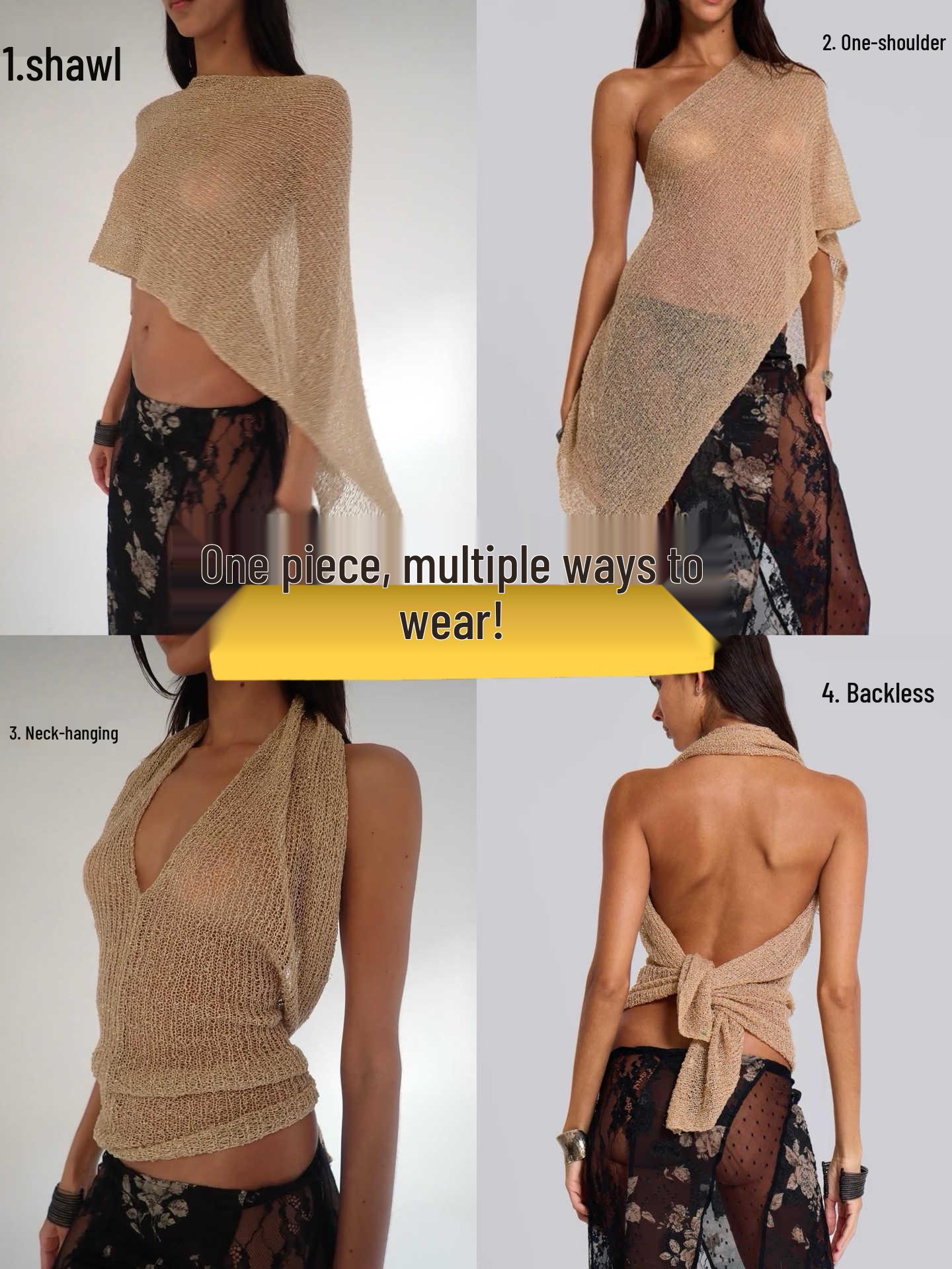 

Jaded London Золотой вязаный топ-халтер с вырезами и шалью One Size золотой