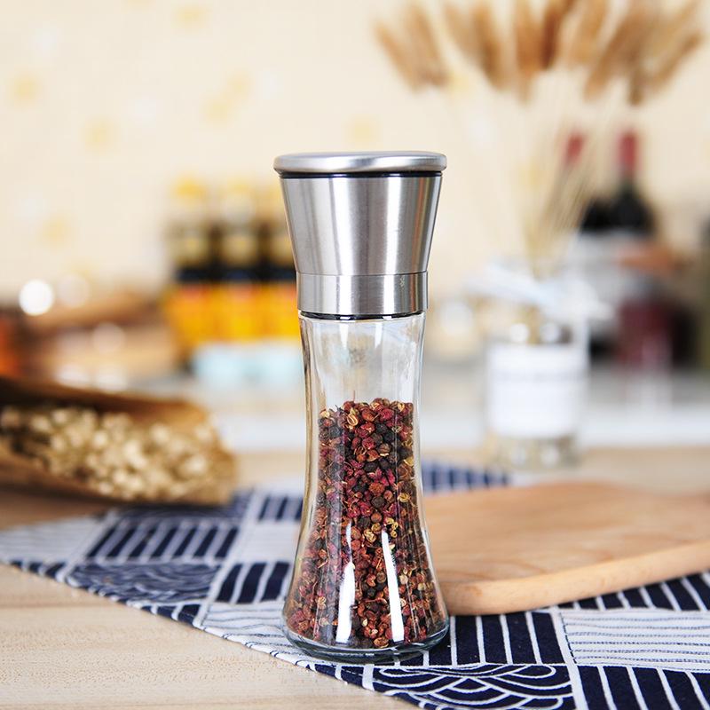 Stainless Steel Glass Pepper Grinder - Manual Kitchen Tool for Black Pepper