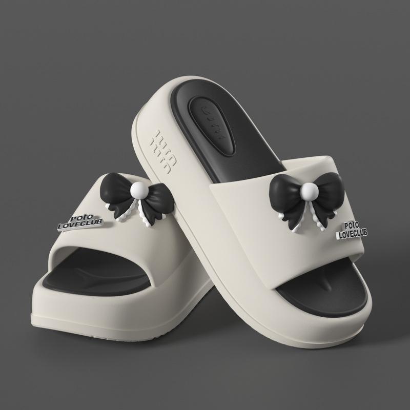 

Thick soled height increasing bow slippers, summer fashionable and versatile, breathable and cool slippers 35-36 чорний