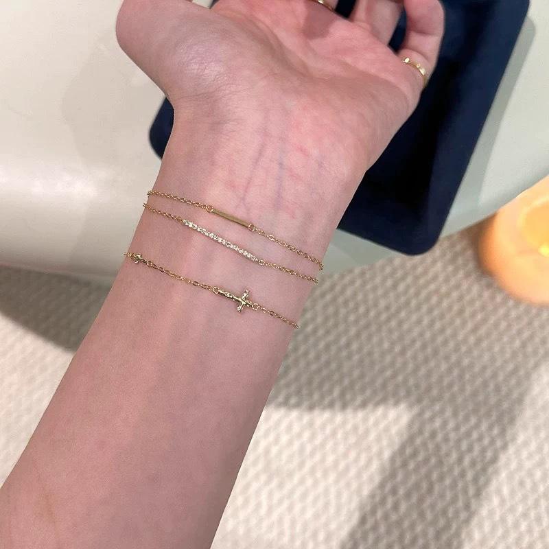 Xiaohongshu High-End Cold Style Double-Layer Stacked Diamond Bracelet for Women