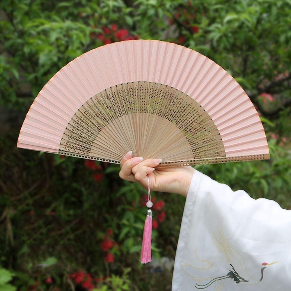 Hollow Handle Carved Bamboo Folding Fan Retro Antiquity Folding Fans Chinese Folding Fan  Japanese