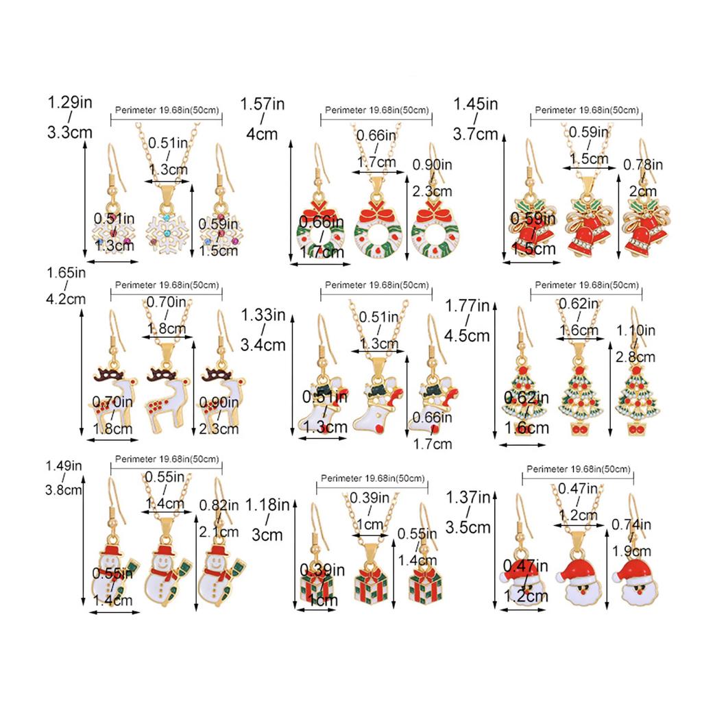Christmas Ornaments Elk Socks Santa Claus Snowman Necklace Pendant Earrings Bijouterie Sets