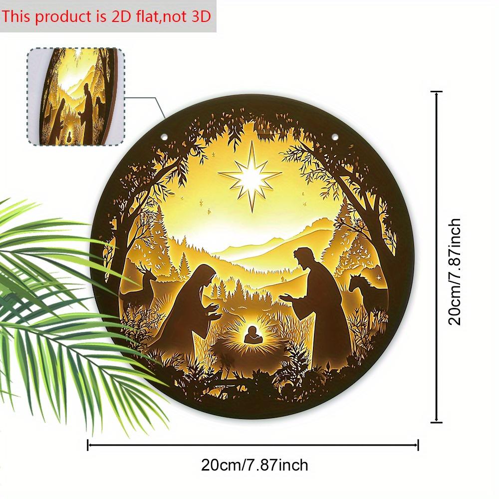 Nativity Wooden Christmas Sign - Jesus Navidad Round Sign for Front Door Wall Hanging Decor - Ideal Christmas Decoration