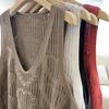 Senior Women's V-Neck Hollow-Out Knitted Vest Spring Fashion Layering Cardigan Cover-Up