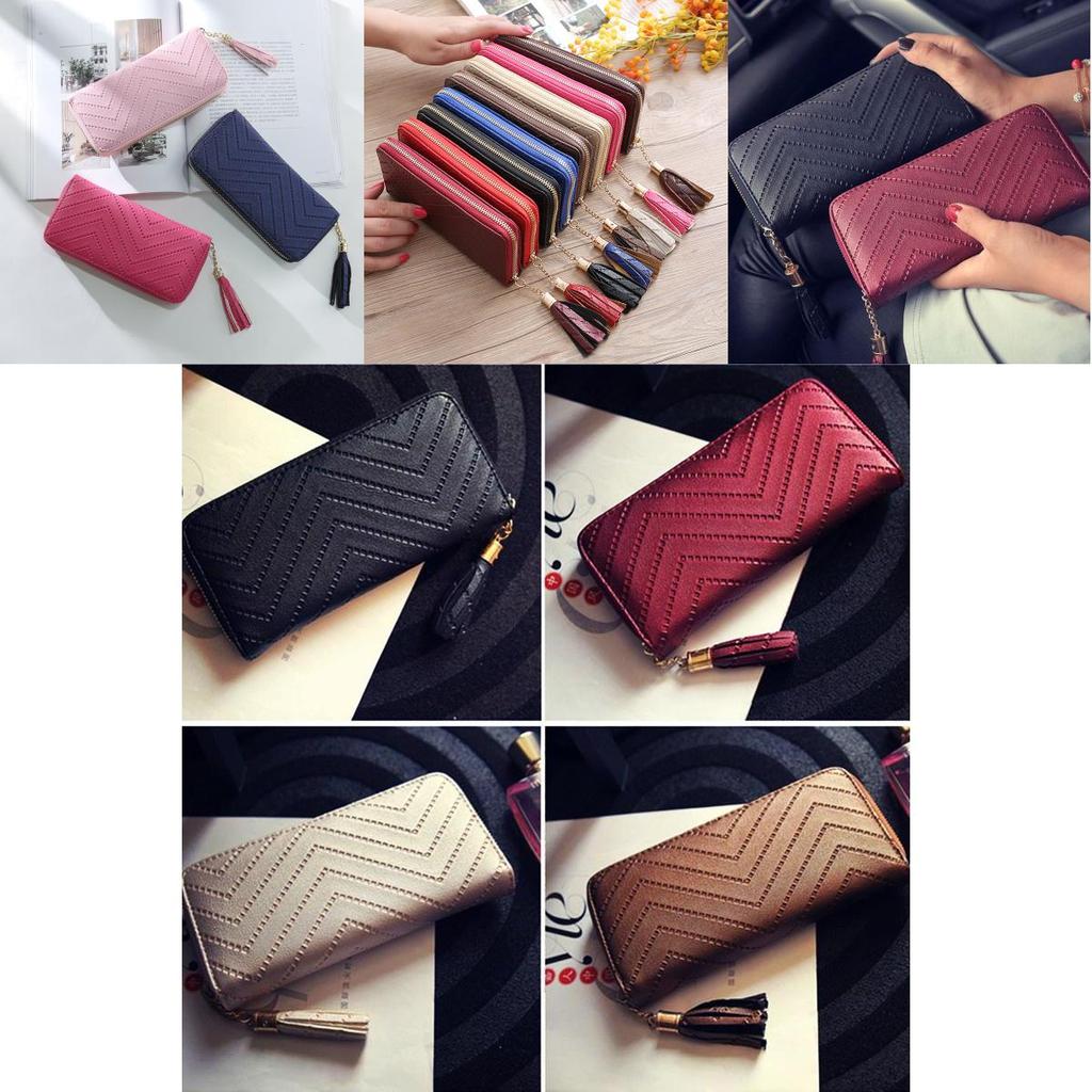 Carteira Elegante Longa com Zíper para Mulheres com Design Moderno de Franja em Cores Elegantes