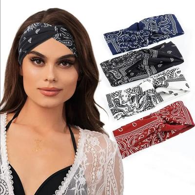 Print Headband For Women Stretchy Wide Hair Band Knotted Headband For Yoga Running Sports Sweatband Women Girls Hair Accessories