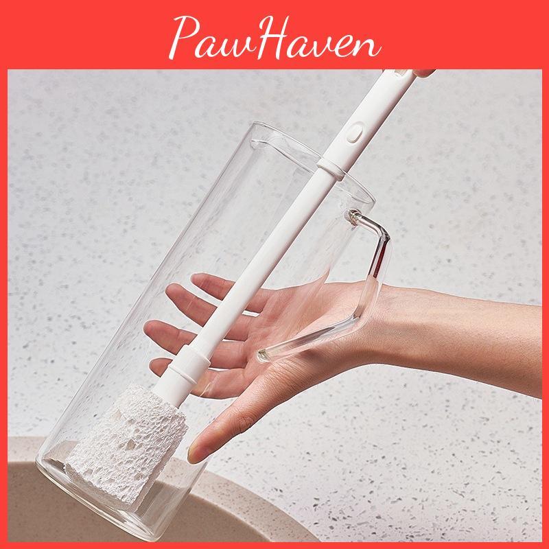 Wood Long Handle Pulp Sponge Brush For Cleaning Cups And Baby Bottles At Home