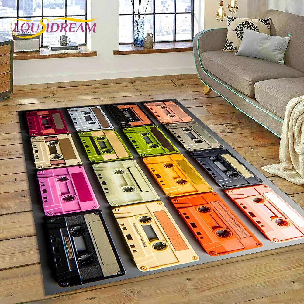 3D Music Cassette Tape Retro Recorder CD Instrument Carpet Rug for Bedroom Living Room Home Sofa Decoration, Kid Decor Floor Mat