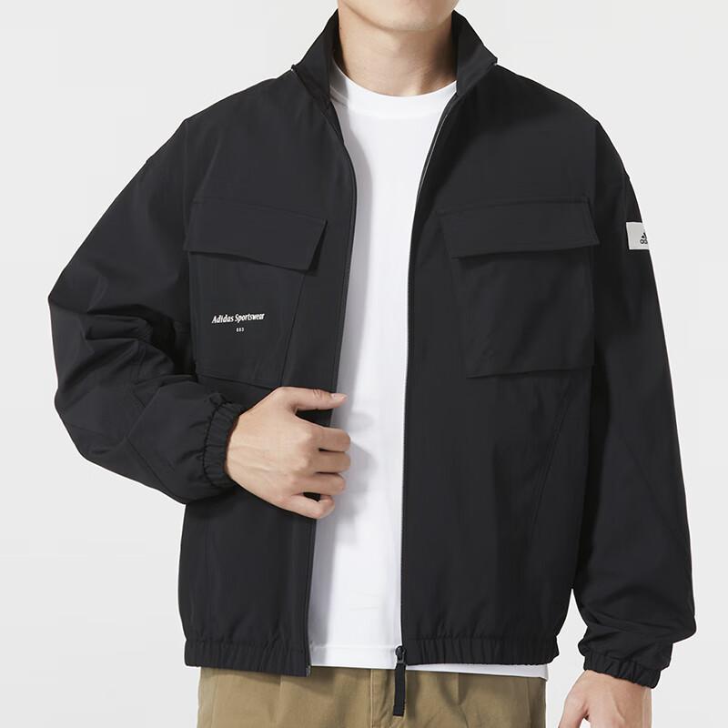 Adidas Veste Homme Couleur Unie Logo Col Montant Manches Longues Vestes Noir IP4987