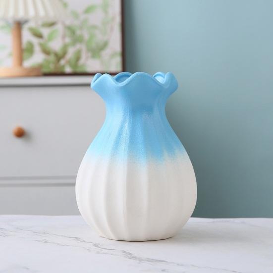 Ceramic Vase Small Modern Flower Vase for Fresh/Artificial Flowers Ribbed Farmhouse Decorative Vase