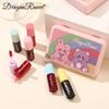 Dragon Ranee Rainbow Bear 6-delt farget lipglosssett - Fuktighetsgivende, glansfull, langvarig, leppeolje med fargeeffekt, speilglans, byggbar farge