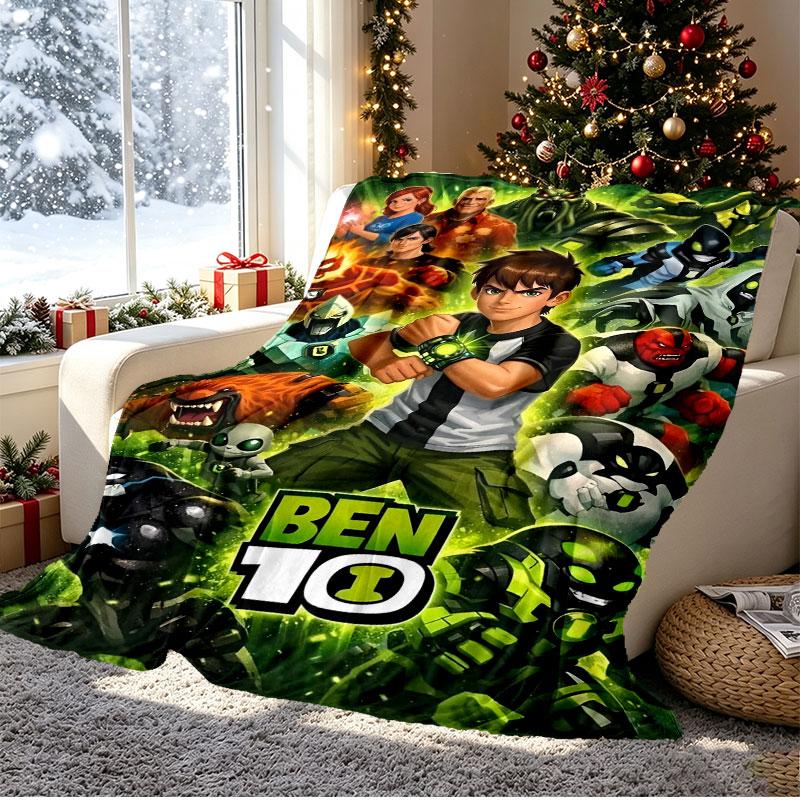 Ben 10 Cartoon Pattern Blanket for Home Decoration, Bed, Sofa, Car Travel, Camping, Suitable for All Seasons, Birthday Christmas Gift