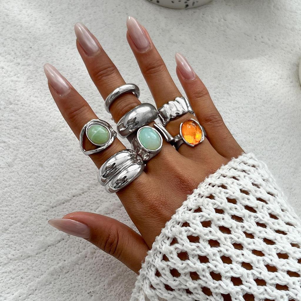 European & American Fashion Inlaid Acrylic Irregular Alloy Ring