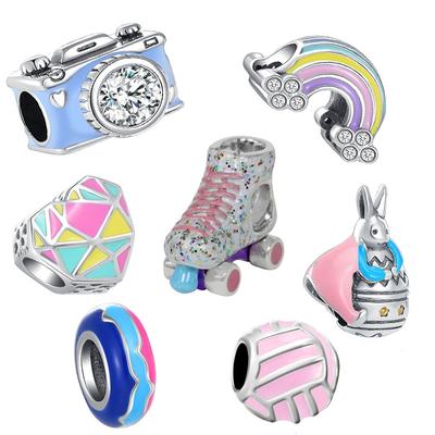 100% 925 Sterling Silver Rainbow Skates Camera Charm Fit oryginalna modna bransoletka Making DIY modna biżuteria dla kobiet