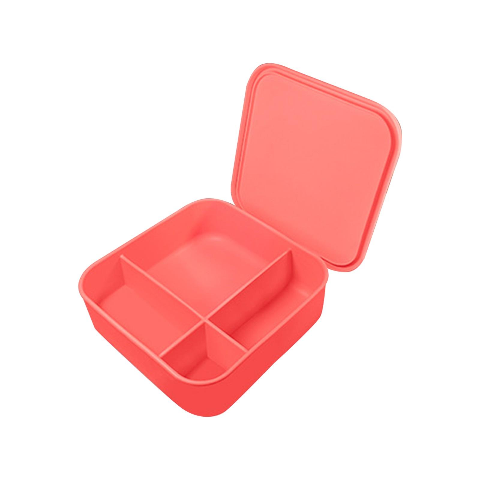 

Пищевой квадратный силиконовый ланч-бокс с четырьмя отделениями, герметичный свежий ланч-бокс с возможностью подогрева в микроволновой печи One Size розовый