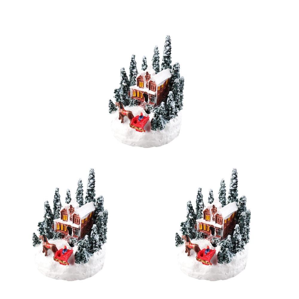 Christmas House Ornament Micro Landscape With LED Light Resin House Resort Decoration Night Light Lamp Sculpture For Xmas Gifts