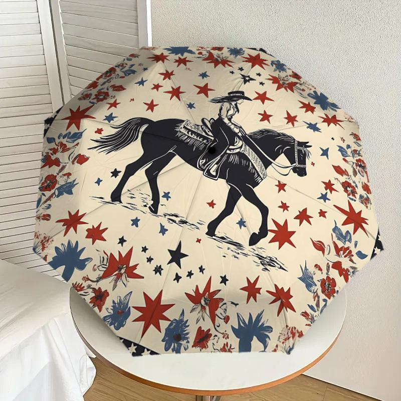 1PC Cowgirl Horse Umbrella-8-Rib Reinforced Portable Folding Travel Suitable for All Seasons Outdoor Daily Use Is an Ideal Choice  -K0335