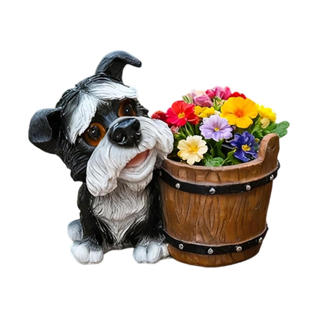 Welpenstatue Pflanzgefäß mit Blumentopf Eimer Niedlicher Hund Harz Blumentopf Indoor Figur Blumentopf Dekoration für Hof Balkon