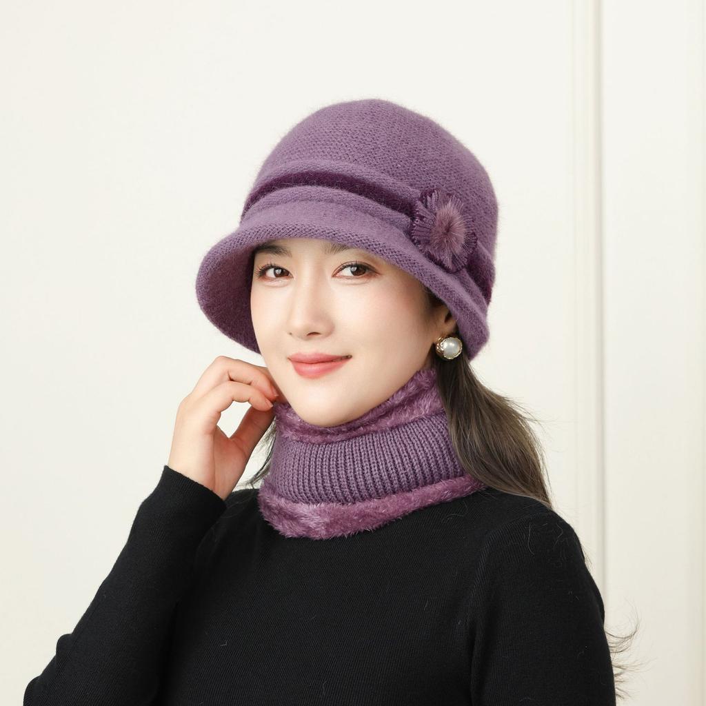 Hat for Women In ColdSeason Plus Velvet Thickened Wool Hat Style Mother Cotton Hat Outside Warm Ear Protection Knit Hat