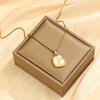 18K Stainless Steel Necklace with Hammered White Mother of Pearl Pendant - French Retro Style for Women