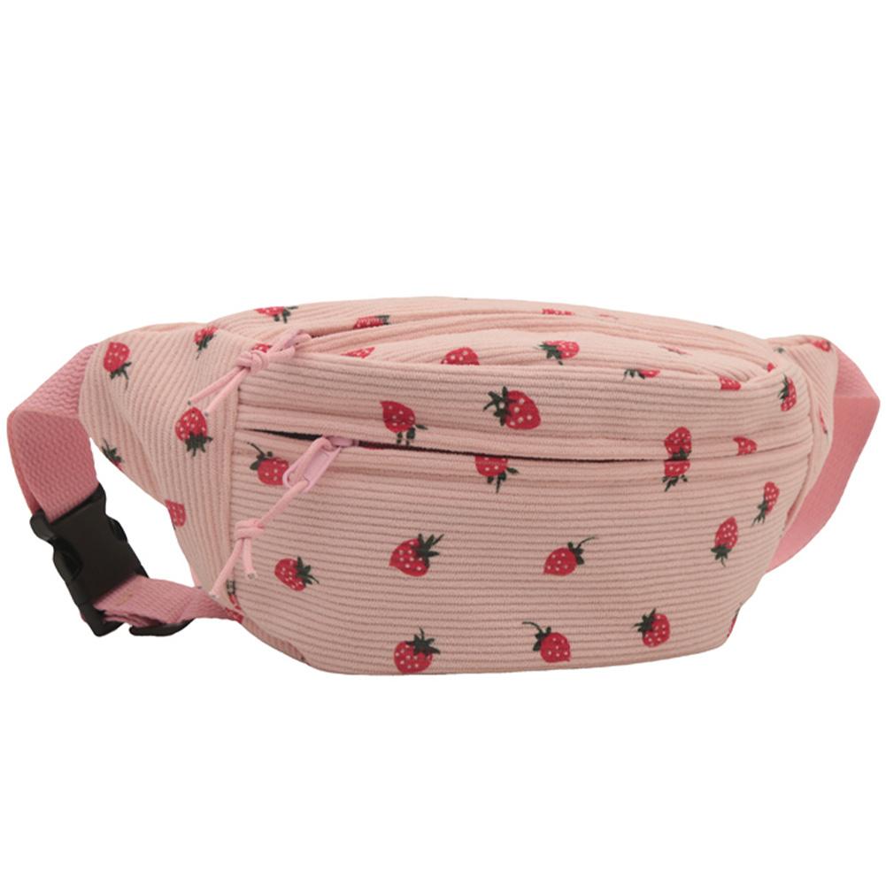 Chest Bag for Women with Strawberry Print Crossbody Bag Corduroy Cute Waist Bag Adjustable Strap Sling Bag for Sports Travel