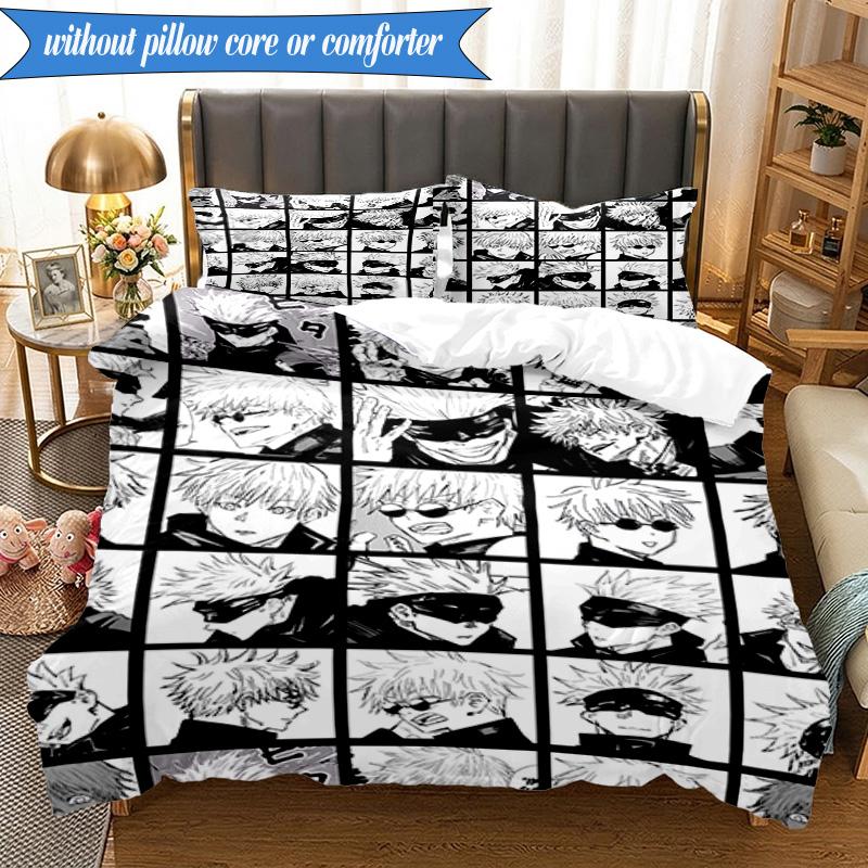 Jujutsu Curse Battle 3pcs K-pop Music Group Bedding set,Ideal for Bedroom, Dormitory,Including Duvet Cover And 2pcs Pillowcases,Fan Gifts