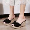 Shoes Female  Fashion Summer Women's Slippers Solid Flock Butterfly-knot High Heels Water Proof Daily Platform Slippers