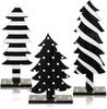3 Pcs Wooden Christmas Tree Tabletop Decor, Black & White Freestanding Handmade Xmas Centerpiece for Home Party