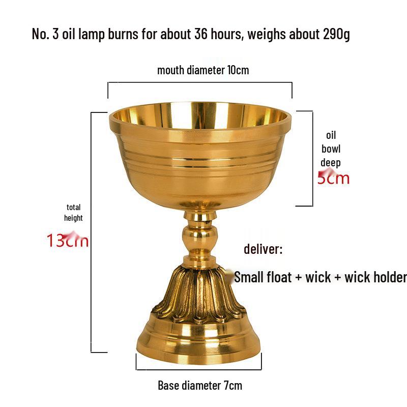 Su Gong Style Brass Ghee Lamp: Long-Burning Copper Offering for Buddha