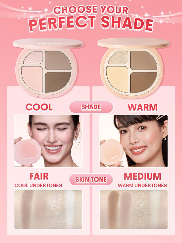 SHEGLAM HyperSculpt Highlight & Contour Palette - 2-in-1 Design, Fine Powder, Lime Infused - Cool
